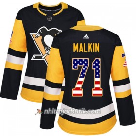 Dame Ishockey Pittsburgh Penguins Tröja Evgeni Malkin 71 Adidas 2017-2018 Svart USA Flag Fashion Authentic